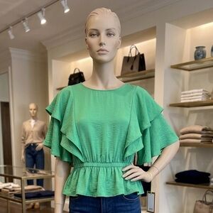 Glam Vibrant Green Ruffle Blouse